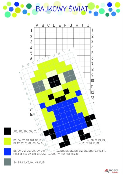 Kodowanka, kolorowanka MINIONKI , dyktando graficzne, kodowanie