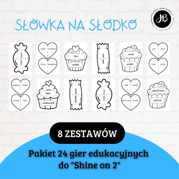 Słówka Na Słodko – Pakiet 24 gier edukacyjnych do nauki słownictwa z „Shine on 2”