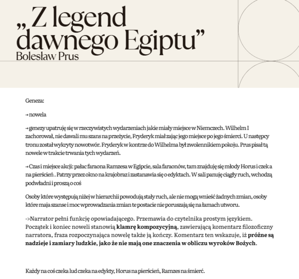 Opracowanie lektury ,,Z legend dawnego Egiptu"