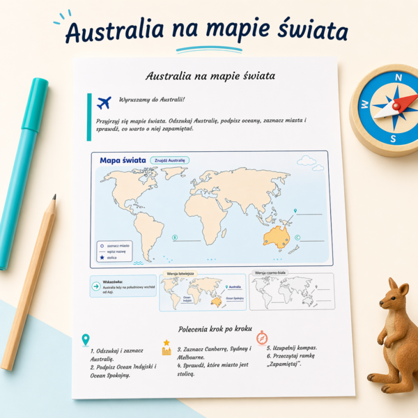 Karta pracy: „Australia na mapie świata”