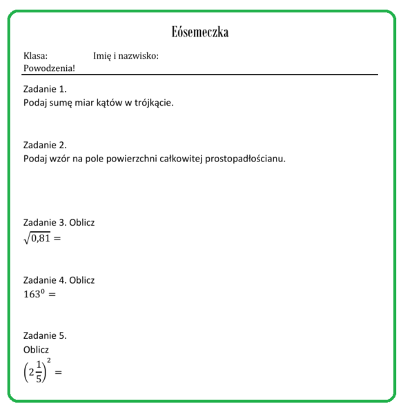30 x minikartkówka ze wzorów na E8 z matematyki