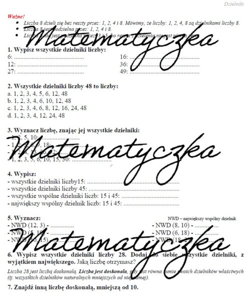 Dzielniki - karta pracy