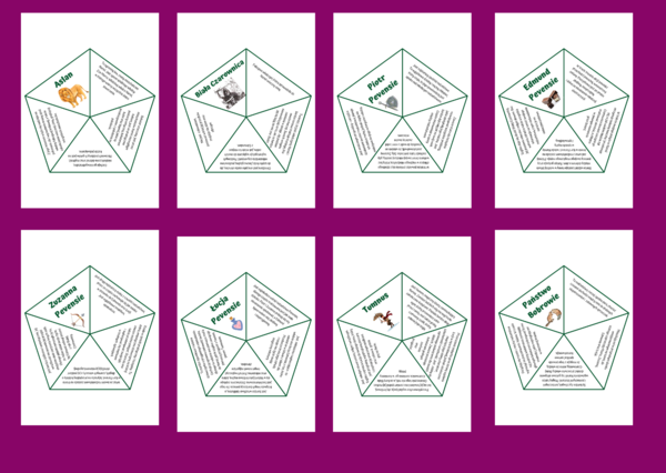 "OPOWIEŚCI Z NARNII. LEW, CZAROWNICA I STARA SZAFA" – bohaterowie – układanka – fiszki – powtórka – egzamin – 8 szt.