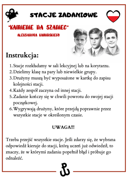 "Kamienie na szaniec" - STACJE ZADANIOWE (lekcja w ruchu)