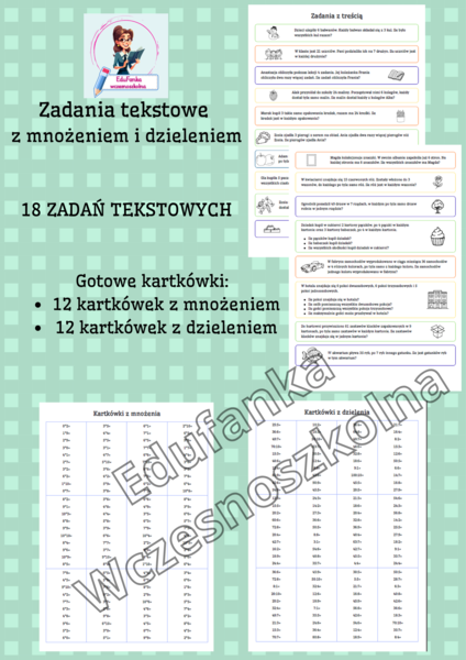 Mnożenie i dzielenie - zadania z treścią oraz gotowe kartkówki