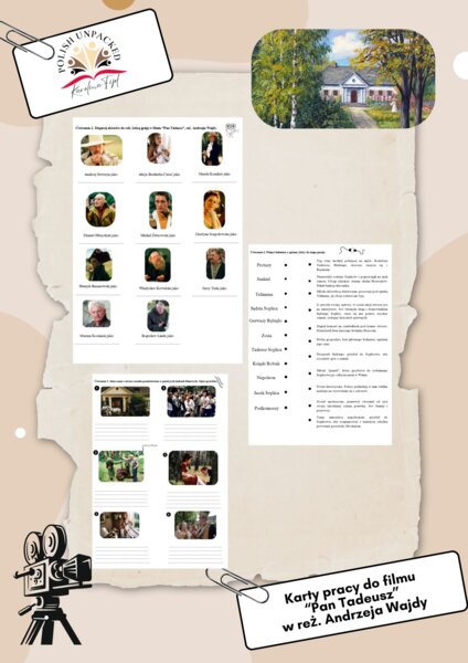 Karta pracy + odpowiedzi do filmu "Pan Tadeusz" reż. Andrzeja Wajdy, egzamin ósmoklasisty język polski źródło użytych fotografii Filmweb