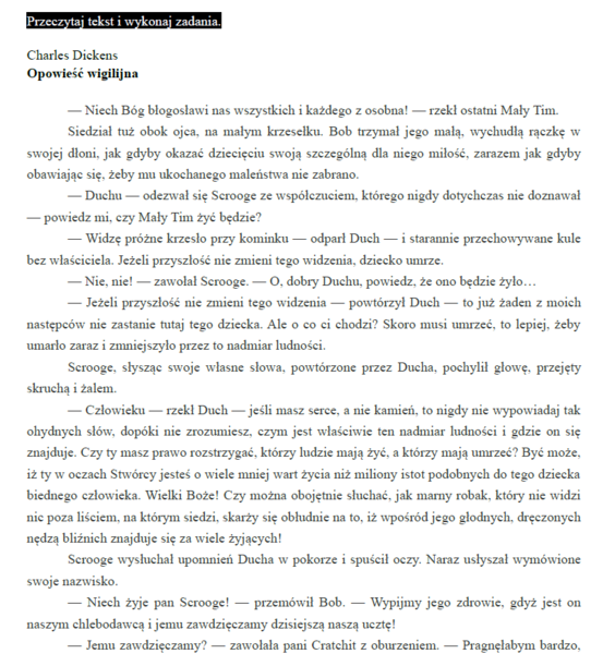 Egzamin ósmoklasisty – Arkusz z języka polskiego „Opowieść wigilijna” | Pełny test z kluczem odpowiedzi