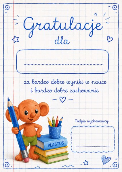Wklejki do książek na zakończenie roku szkolnego klasy 1-3 z postaciami  z lektur