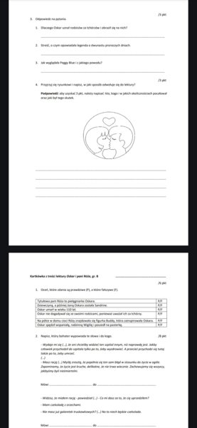 Oskar i pani Róża - kartkówka