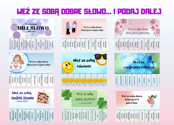 Weź ze sobą dobre słowo- Dzień życzliwości- 12 kart A4- odrywanki pierwszy dzień wiosny
