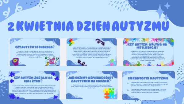 2 kwietnia- ŚWIATOWY DZIEŃ ŚWIADOMOŚCI AUTYZMU- gazetka, prezentacja, godzina wychowawcza- 13 stron