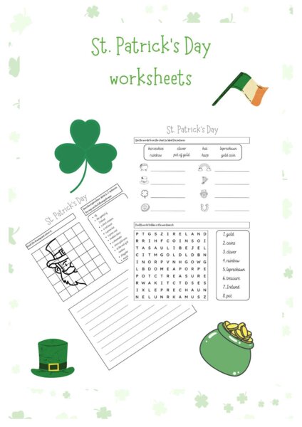 Karty Pracy (Worksheets) - Dzień Świętego Patryka, klasy 3-5