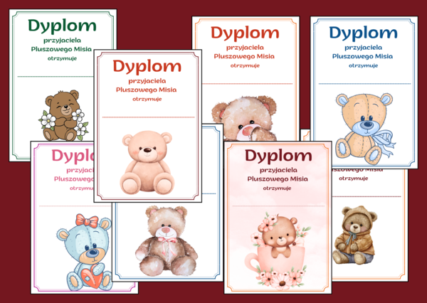 🐻🎈DZIEŃ PLUSZOWEGO MISIA – 23 sztuki - dyplomy - świetlica - biblioteka