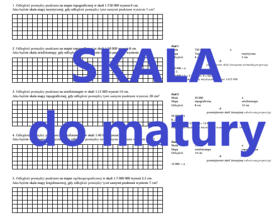 Obliczanie skali mapy na podstawie odległości na innej mapie - zadania do matury z geografii.