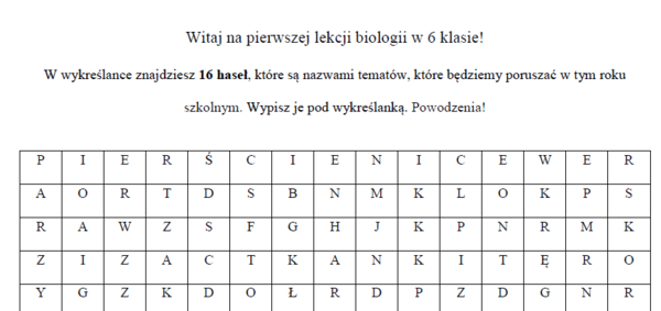 Biologia 6 wykreślanka: co będziemy robić?