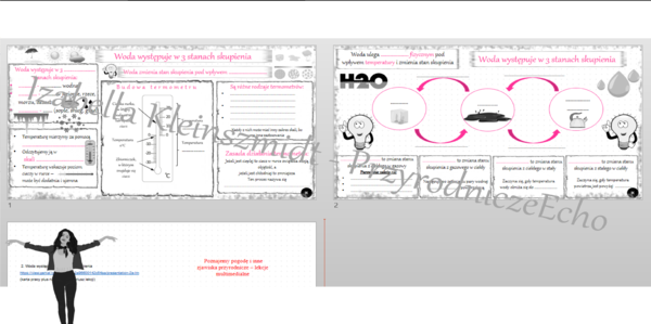 Karta pracy i pomysł/inspiracja na lekcję „ Woda występuje w trzech stanach skupienia” - karta pracy wykonana w power point + gratisowy pomysł na lekcję - link do lekcji multimedialnej niekomercyjnej wykonanej w genial.ly do indywidualnego pobrania i uży