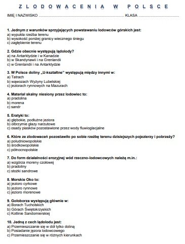 ZLODOWACENIA W POLSCE - TEST