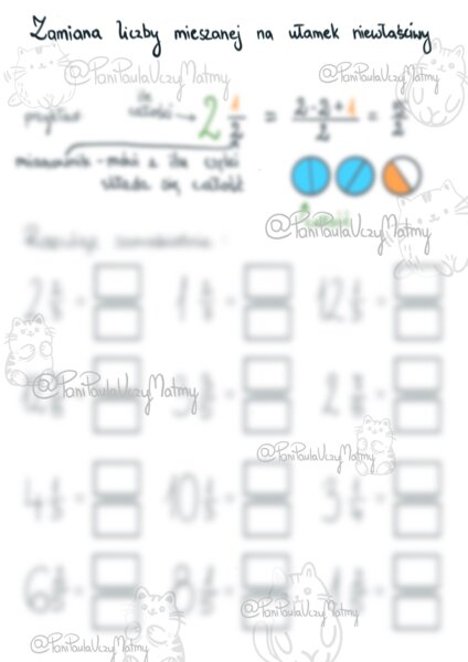 Kocie Ułamki: Zamiana Liczb Mieszanych na Ułamki Niewłaściwe – Kreatywna Karta Pracy dla Klas 4-8