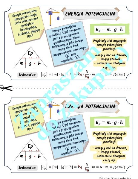Energia potencjalna - wklejka do zeszytu.