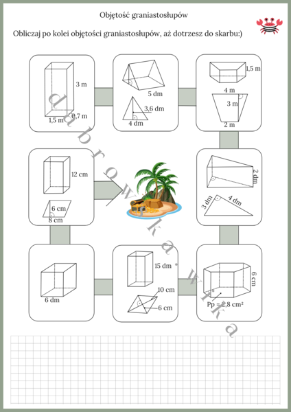 Objętość graniastosłupów - wyspa skarbów