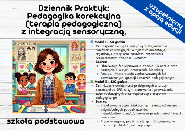 Dziennik praktyk - Pedagogika korekcyjna (terapia pedagogiczna) z integracją sensoryczną - 180 h