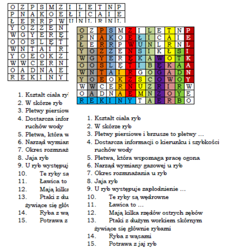 Wykreślanka - powtórzenie wiadomości o rybach