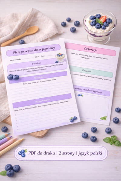 Piszę przepis: deser jagodowy [Karta pracy]