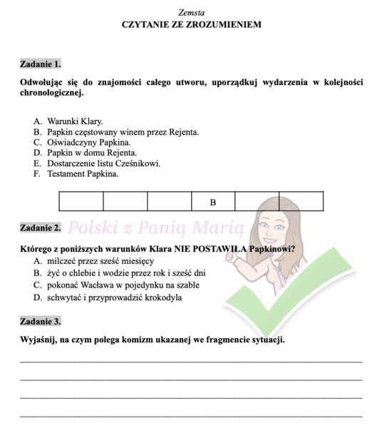 Zemsta - czytanie ze zrozumieniem