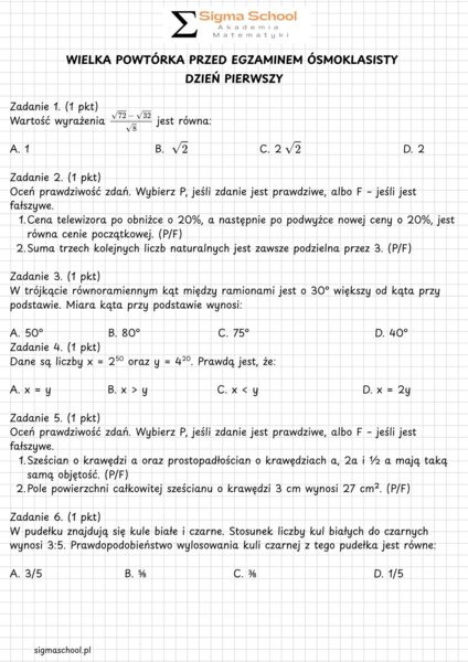 Wielka Powtórka: Egzamin Ósmoklasisty z Matematyki (Plan na 30 Dni + Klucz Odpowiedzi)