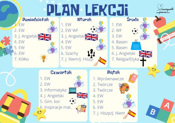 Prezent na rozpoczęcie roku - Stojący plan lekcji i powitanie