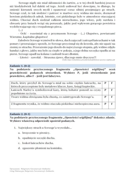 Arkusz egzaminacyjny "Opowieść wigilijna"