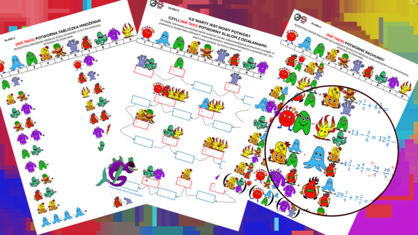 (klasa 4 klasa 5 klasa 6) Dzień Tabliczki Mnożenia - pakiet kart pracy z potworami + Gra z potworami.