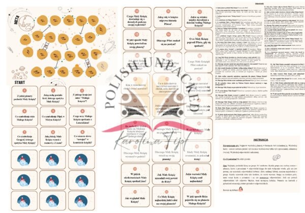 Zestaw gra planszowa, grywalizacja, "Mały Książę" + odpowiedzi, plansz i karty z pytaniami