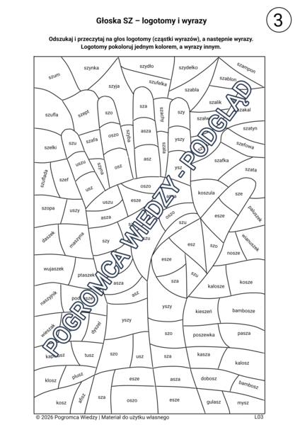 Głoska SZ  - logotomy i wyrazy