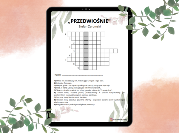 Krzyżówka "Przedwiośnie" Stefan Żeromski - matura, pozytywizm, powtórki, język polski