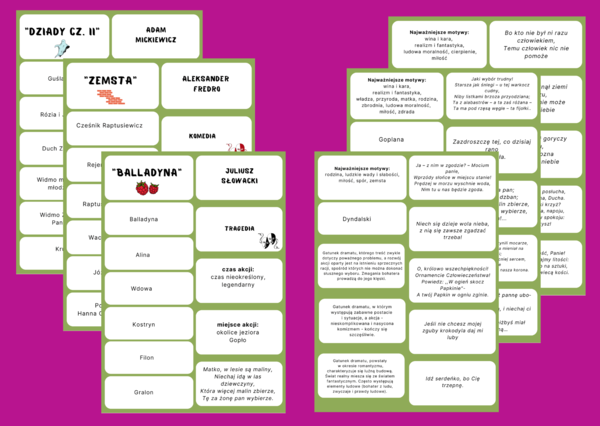 DRAMAT - lektury z kl. 7-8 - fiszki - egzamin - powtórzenie