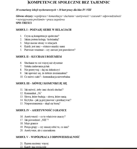 KOMPETENCJE SPOŁECZNE BEZ TAJEMNIC