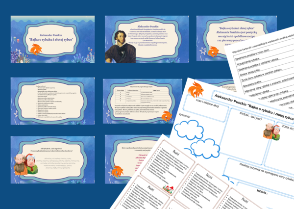 "BAJKA O RYBAKU I ZŁOTEJ RYBCE" – prezentacja + 2 karty pracy + wklejka – BAŚŃ