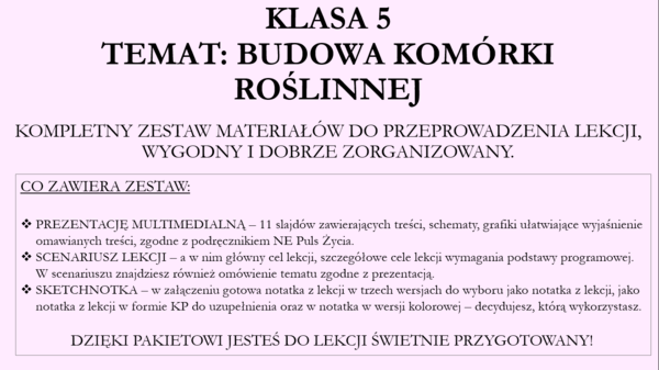 Budowa komórki roślinnej - klasa 5 - pakiet