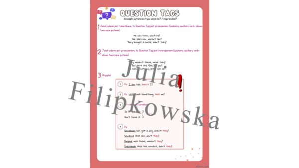 Question Tags / Notatka/ Teoria/ Theory/ Gramatyka/ Grammar/ English Grammar/ Notatka/ Szkoła średnia/ Liceum/ LO/ Matura