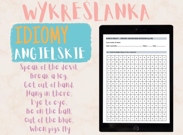Wykreślanka Popularne Angielskie Idiomy Poziom A2/B1 – PDF do druku + Klucz Odpowiedzi