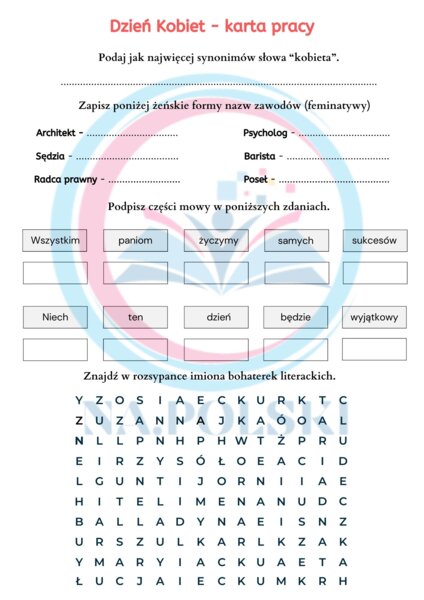 Dzień Kobiet - karta pracy 4-8