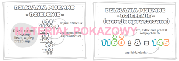 Działania pisemne - plansza, notatka kl. 4, 5, 6