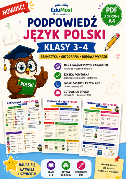 PODPOWIEDŹ – JĘZYK POLSKI | Klasy 3–4 | Gramatyka i ortografia | PDF A4