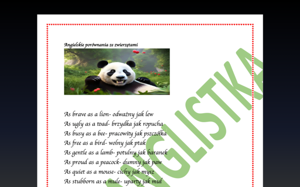 Porównania ze zwierzętami- lista z tłumaczeniem na j. polski