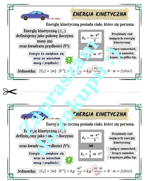 Energia kinetyczna - wklejka do zeszytu.