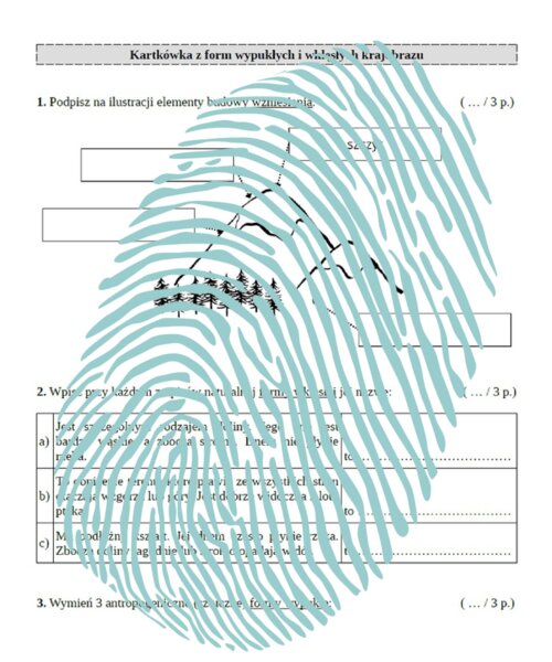 Formy wypukłe i wklęsłe krajobrazu - kartkówka / PRZYRODA klasa 4