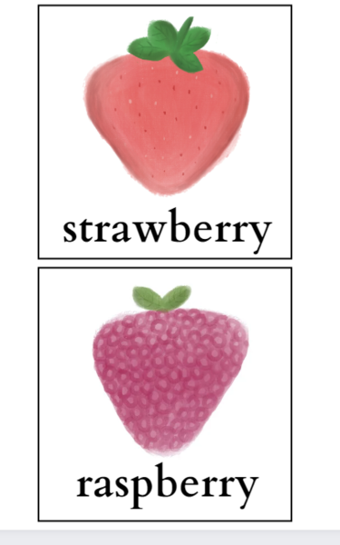 Berries - jagody, karty z podpisami