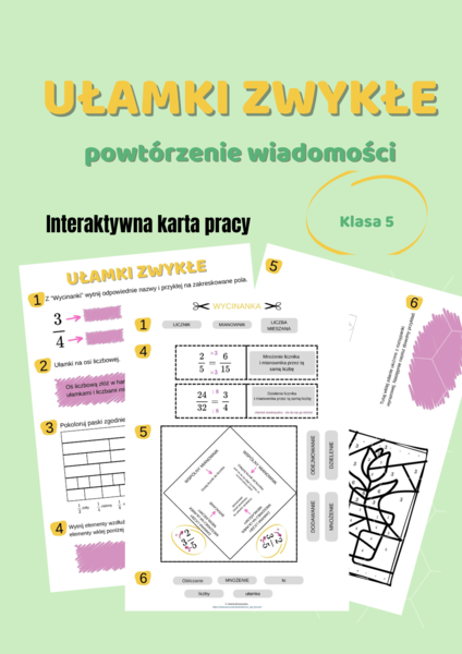 Ułamki zwykłe, powtórzenie wiadomości - klasa 5