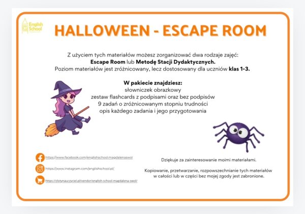 HALLOWEEN - Escape Room/ Stacje dydaktyczne (klasy 1-3)